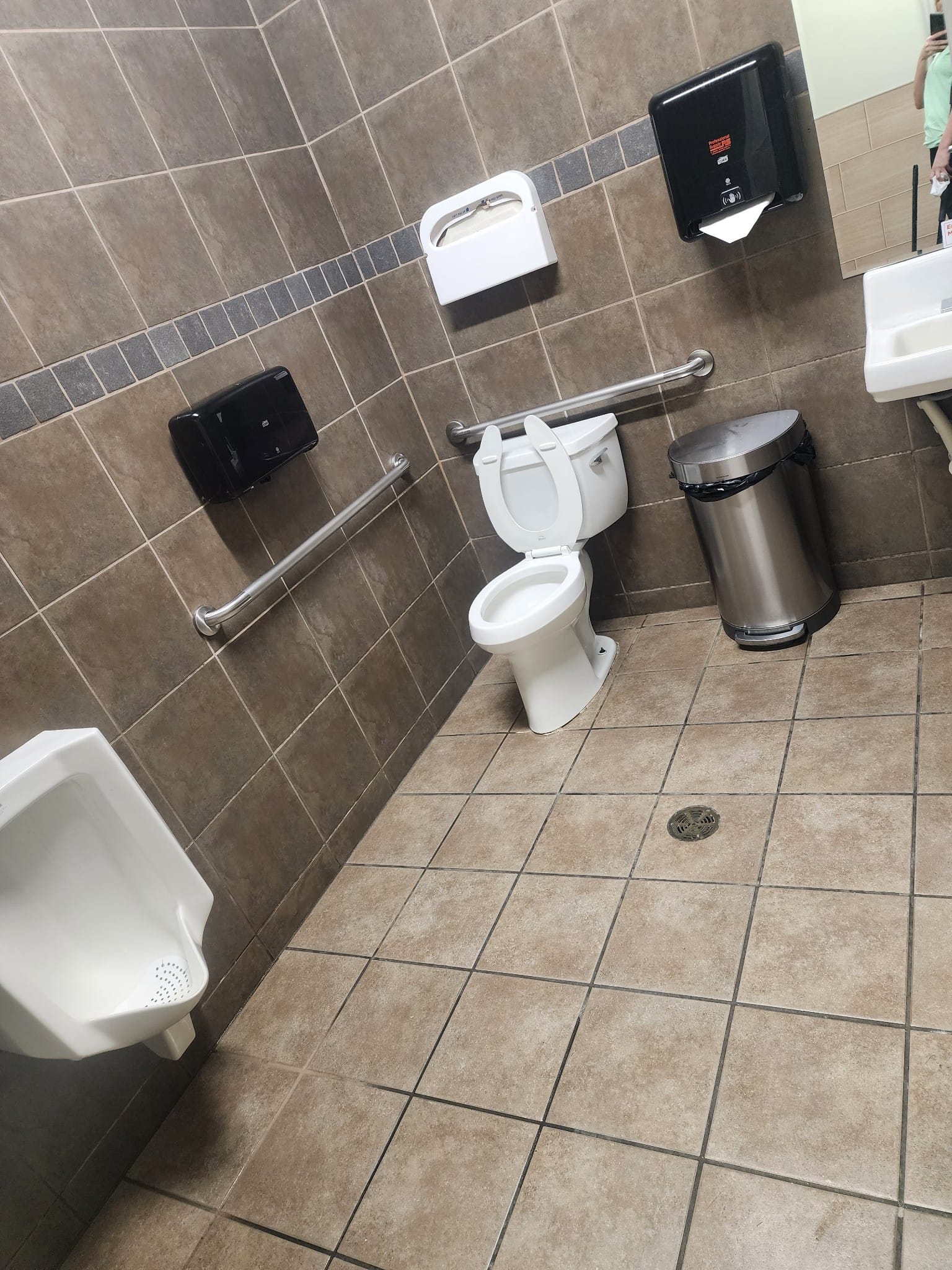 A bathroom at a restaurant that we cleaned